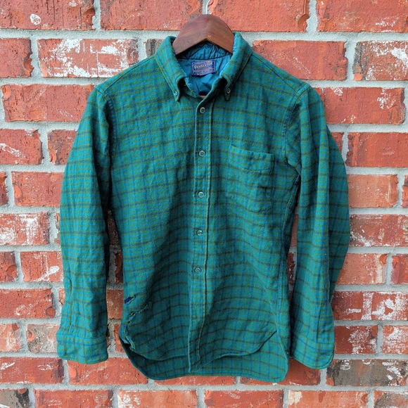 Pendleton Other - Pendleton Wool Shirt Mens M Teal Green Plaid Distressed Vintage Made in USA